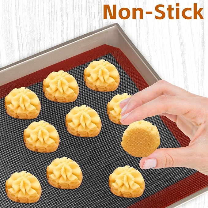 2PCS 16.5"x11.6" Perforated Baking Mats, Silicone Half Sheet Pan Black | Hollow Out Reusable Oven Liners Heat Resistant Non-Stick Mat for Making Cookie/Bread/Pizza/Macaron/Pastry/Eclair(Corner Cut)