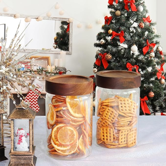 30oz Glass Jars with Airtight Lid Sugar Coffee coffee Storage Container Round Glass Candy Canisters for Spice Kitchen Seasoning Tea Herb Overnight Oats Bar Parfait Snacks (900ml/30oz-2 Pcs)