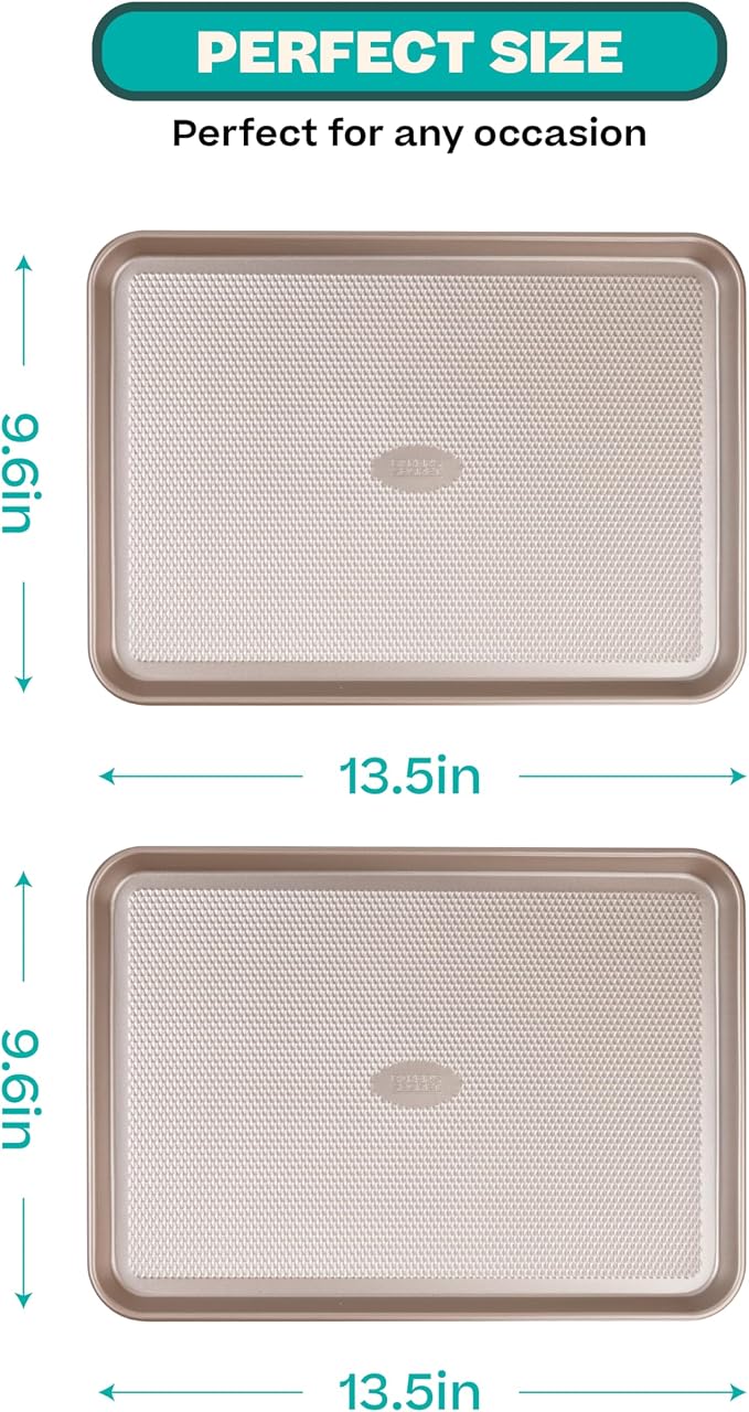 Baker's Secret Baking Sheet Pan Set, 2x Cookie Sheets for Oven 13.8x10', Diamond Texture Premium Air Flow Circulation, Baking Trays, Extra Thick 0.6mm Diamond Base PFOA, PFOS, PTFE and PFAS free