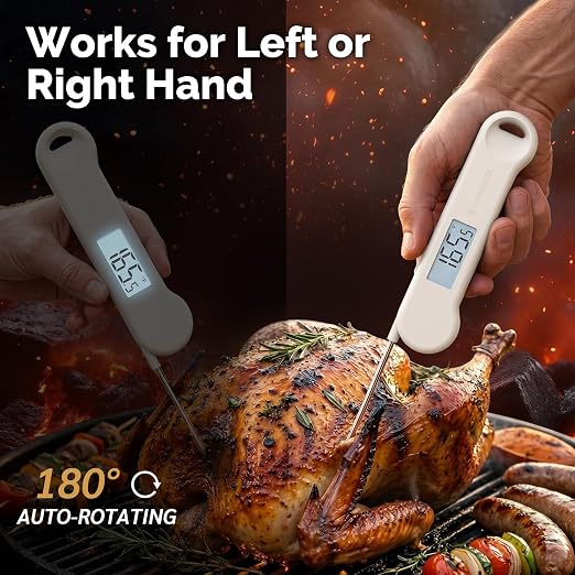 0.5 Sec Instant Read Grill Meat Thermometer Digital Food Cooking BBQ, White | ±0.5°F Precision, Auto Flip Digital LCD Display, Ideal For Meat, Candy, Grill, BBQ, Food Thermometer for Kitchen Gadgets