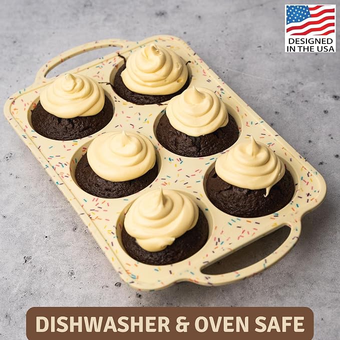 Confetti Silicone Jumbo Muffin Pan, 6 Cup Nonstick Cupcake Pan, BPA-Free | Metal Reinforced Silicone Jumbo Muffin Pan for Baking, Nonstick Silicone Cupcake Pan, Easy Release Surface, Dishwasher Safe