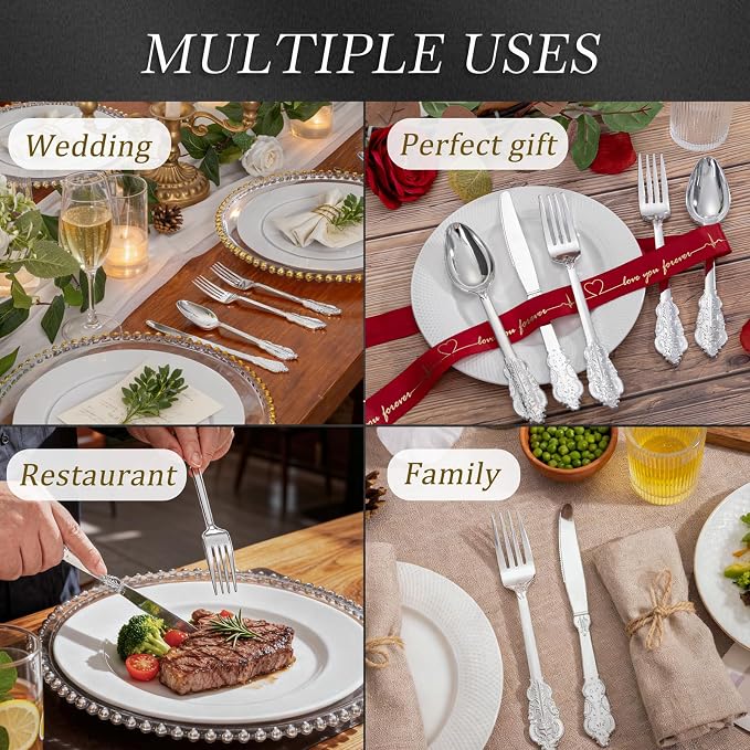 360 Pieces Silver Plastic Silverware- Disposable Flatware - Heavyweight Plastic Cutlery- Includes 120 Forks, 120 Spoons, 120 Knives for Christmas