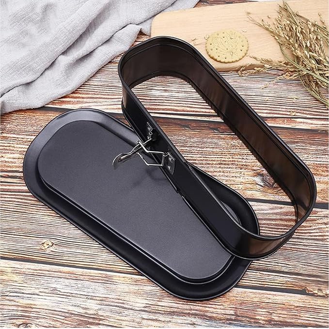 12 Inch Oval Non-Stick Springform Baking Pan Black | Removable bottom with quick release latch for easy cake demoulding