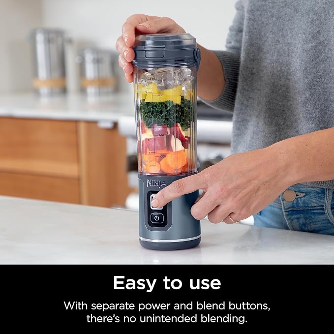 Ninja BC151NV Blast Portable Blender, Cordless, 18oz. Vessel, Personal Blender-for Shakes & Smoothies, BPA Free, Leakproof-Lid & Sip Spout, USB-C Rechargeable, Dishwasher Safe, Denim Blue (Renewed)