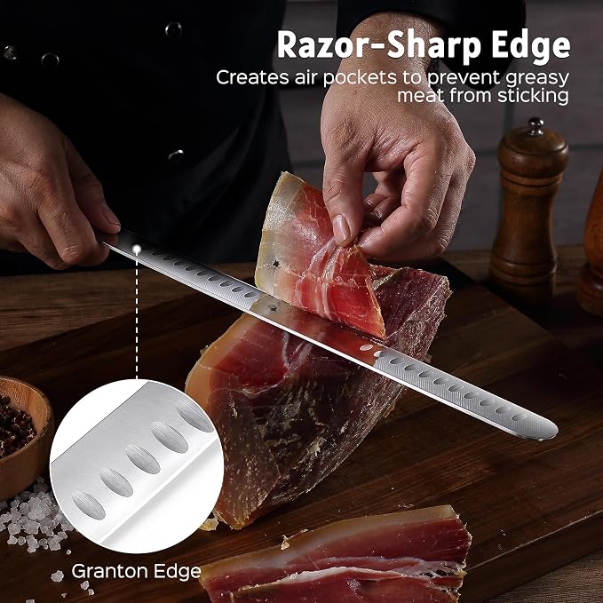 PAUDIN Brisket Knife, 12 Inch Dishwasher Safe Carving Slicing Knife for Meat, Razor Sharp German 1.4116 Steel Smoked Meat Cutter with Non-Slip Ergonomic G10 Handle & Gift Box, Perfect Gifts for Men