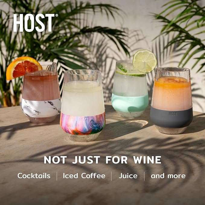 Host Freeze XL Wine Cooling Cups for Gifts for Mom, Birthday Gifts for Women, Double Wall Insulated Plastic Wine Glasses for Red and White Wines, Freezable Plastic Tumblers, 12 oz, Set of 4, Assorted