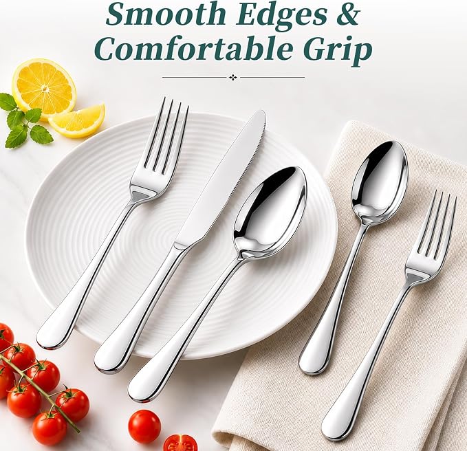 45-Piece Silverware Set with Organizer, Stainless Steel Flatware Set for 8 | Mirror Polished, Includes Forks, Knives, Spoons & Serving Utensils, Cutlery Utensils Set for Home Wedding & Housewarming