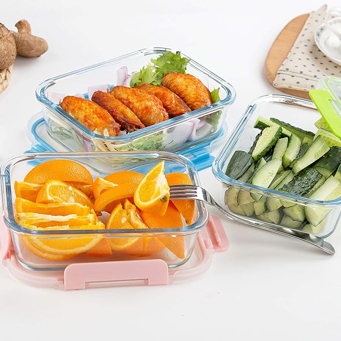 UMEIED Glass Meal Prep Containers 2 Compartment with Lids (5 Pack, 36oz) | Divided Glass Storage Containers for Lunch at Work, Leak-Proof Portion Control Food Containers, Microwave / Dishwasher Safe