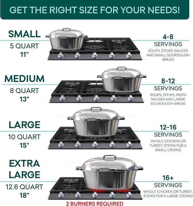Cast Aluminum Oval Dutch Oven with Lid — 8 QT Heavy Duty Roaster Pan with Rack & Silicone Cover Dual Handles — Cajun Cookware for Roasting, Baking, Cooking (13" Medium)