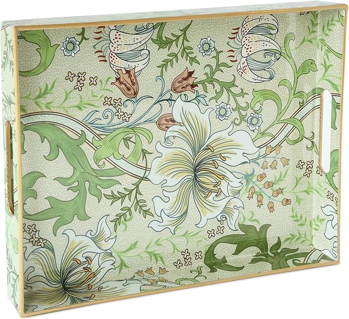 Serving Tray with Handles, Rectangular Plastic Tray with Floral Artwork – 15.75"x11.81" Large Decorative Tray Featuring Lily & Tulip Design – Home Decor for Kitchen, Coffee Table, Office & Home