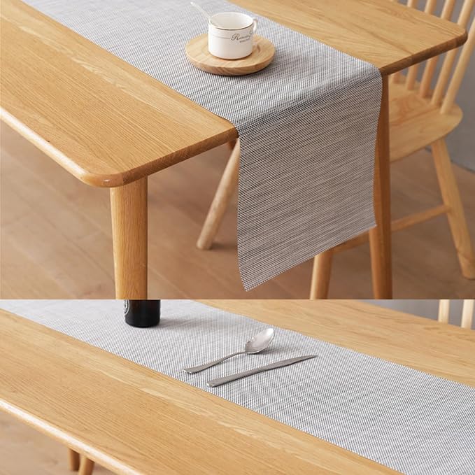 Zupro Woven PVC Table Runner(Silver Gray) 12x71IN, for Indoor/Outdoor Use | Washable Heat-Resistant Non Slip Table Mats PVC Vinyl Kitchen Dining Patio Table Place Mats for Holidays Dinner Parties BBQs