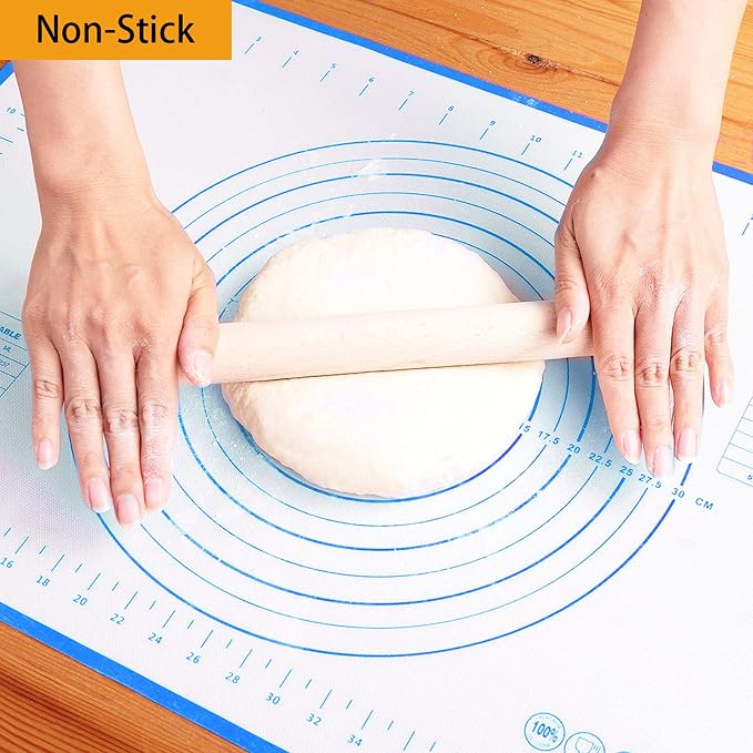 Silicone Baking Mat，Non Stick Rolling Dough with Measurements for Pie Pizza Cookies Fondant Making，Extra Thick Non Slip Silicone Pastry Mat (Blue, XL-20"×28")