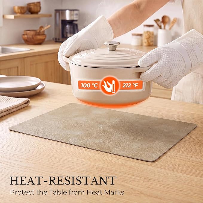 MOSAYT Vinyl Placemats Set of 4-12 X 17 Inch - Faux Leather 100% Waterproof Oil-Proof Wipeable PU Place Mats, Heat Resistant Reversible Table Mats for Kitchen, Dining, Outdoor, Apricot