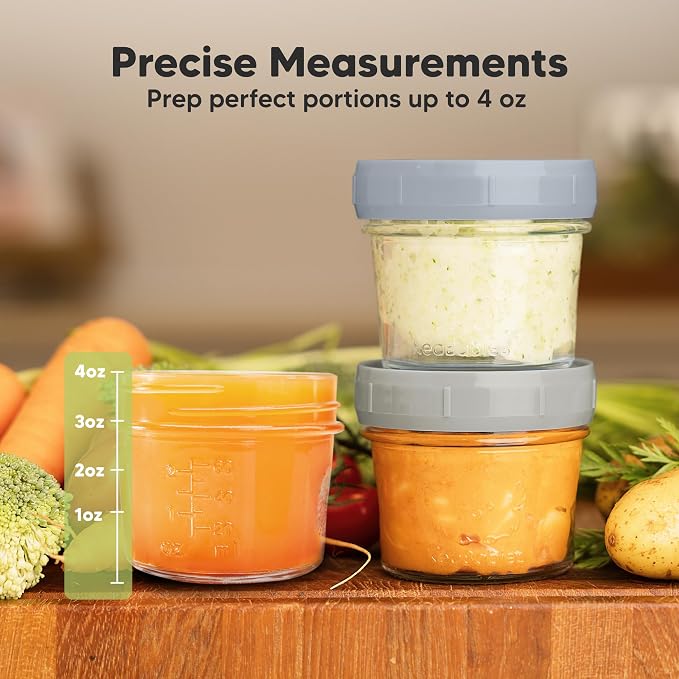 KeaBabies 6pk 4oz Glass Baby Food Containers with Lids, Leak-Proof (Slate) | Microwavable Small Glass Jars, Baby Purees, Toddler Snack Storage Containers, BPA-Free, Dishwasher-safe, Freezer Safe