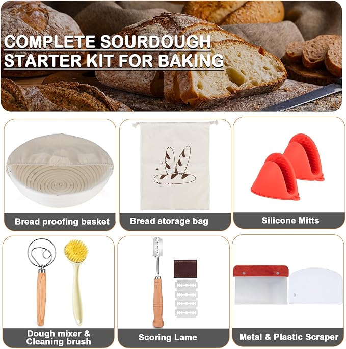 Dutch Oven for Bread Baking 5QT Cast Iron Sourdough Dutch Oven Pot with lid | Banneton Bread Proofing Basket, Mitts & Baking Supplies, Sourdough Starter Kit for Bread Making Frying Braising Camping