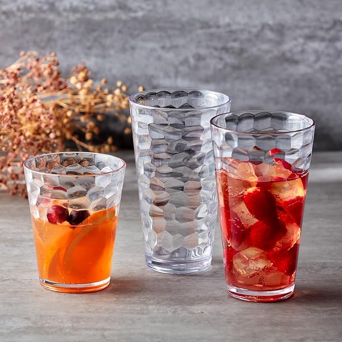 Amazing Abby - Iceberg - 24-Ounce Plastic Tumblers (Set of 8), Plastic Drinking Glasses, All-Clear High-Balls, Reusable Cups, Stackable, BPA-Free, Shatter-Proof, Dishwasher-Safe