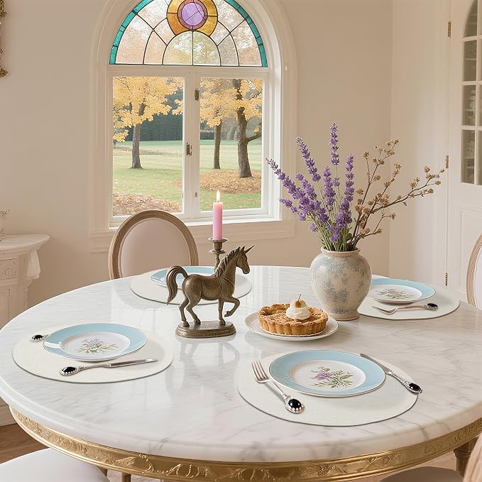 Cotton Linen 15 Inch Round Cloth Place mats, Set of 6, Cream | Washable Table Mats, Heat Resistant, Reversible, Wipeable Place Mats for Indoor Outdoor