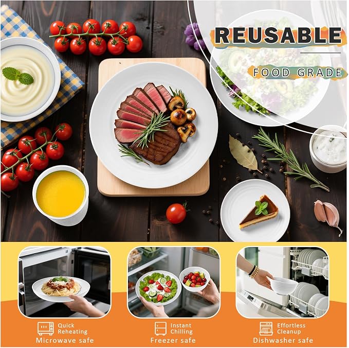Wheat Straw Dinnerware Sets Service for 8, 32 Piece Plates and Bowls Sets, Microwave & Dishwasher Safe Dishes, Perfect for Kitchen Camping Picnic RV Dorm - White