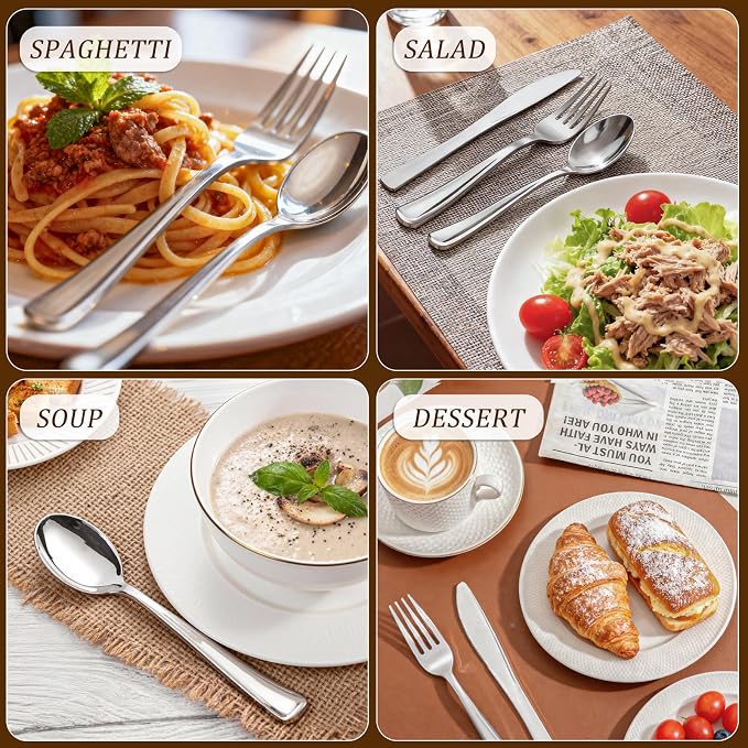 180 Pieces Silver Plastic Silverware - Silver Plastic Cutlery - Fancy Plastic Silverware Heavy Duty - 60 Forks 60 Knives 60 Spoons - Disposable Plastic Utensils Perfect for Party Wedding