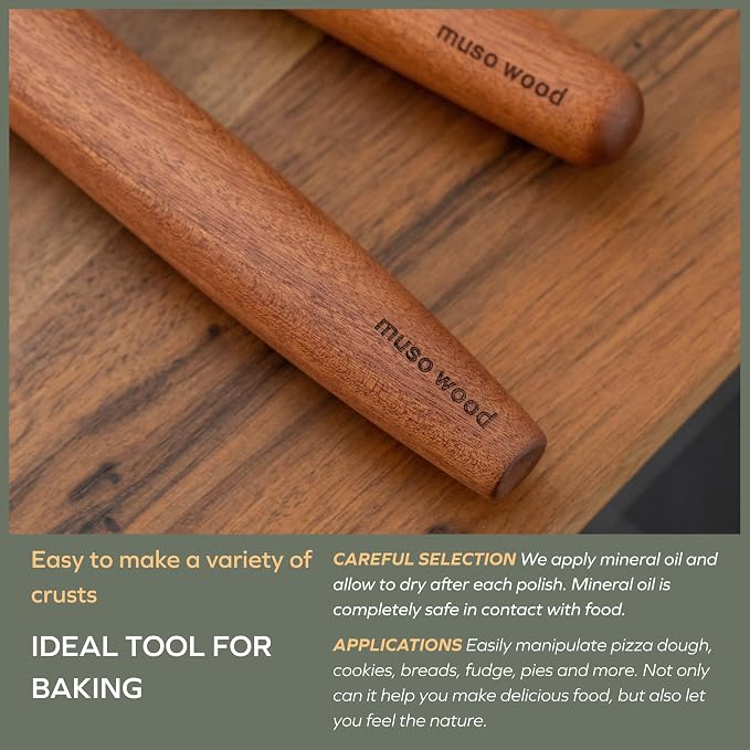 muso wood Sapele French Rolling Pin for Baking | Tapered Design, 15.75 inch, Ideal for Fondant, Pie Crust, Cookies & Pastry Making