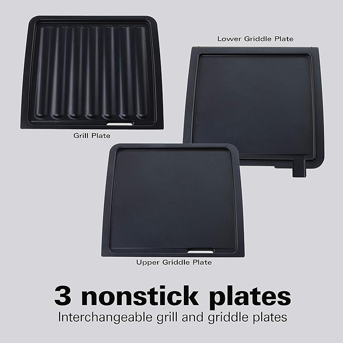 Hamilton Beach 4-in-1 Electric Indoor Grill & Electric Griddle Combo | 200 sq. in. PFAS-Free Non-Stick Cooking Surface Opens | Removable Interchangeable Grill & Griddle Plates | Black & Silver