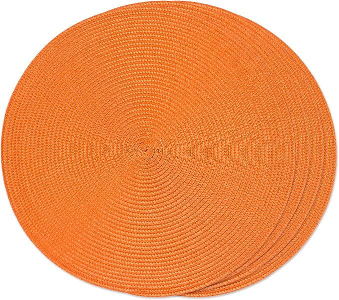 FunWheat Round Braided Placemats Set of 4 Table Mats for Dining Tables Woven Washable Non-Slip Place mats 15inch (Orange, 4pcs)
