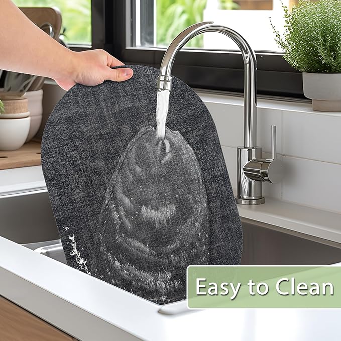 Placemats for Dining Table Set of 4 Non-Slip, Heat Resistant Oval Leather Placemat Double Layer, Waterproof Table Mats Easy to Clean for Kitchen Dining Room Coffee Office Table, Charcoal