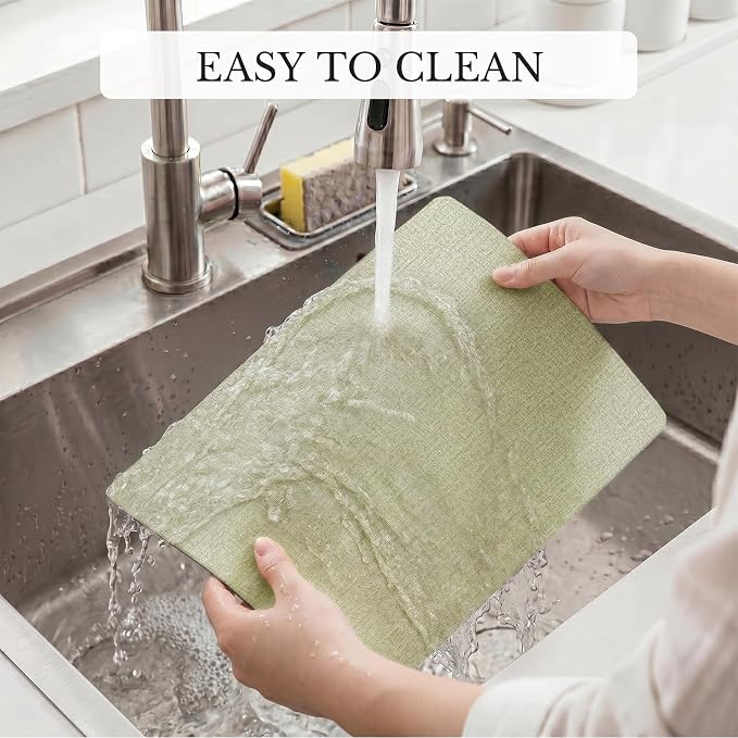 Romanstile Vinyl Placemats Set of 4, Reversible Faux Leather Heat Resistant Wipeable Table Mats, Waterproof Washable Non-Slip Table Placemats for Dining/Kitchen/Party/Outdoor (Grey Green, 12" x 17")