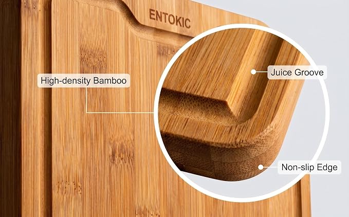 Dark Bamboo Wooden Cutting Boards Kitchen Chopping Boards With 3 hooks | Durable carbonized bamboo construction deep juice groove for food prep meat cutting vegetable chopping and daily serving