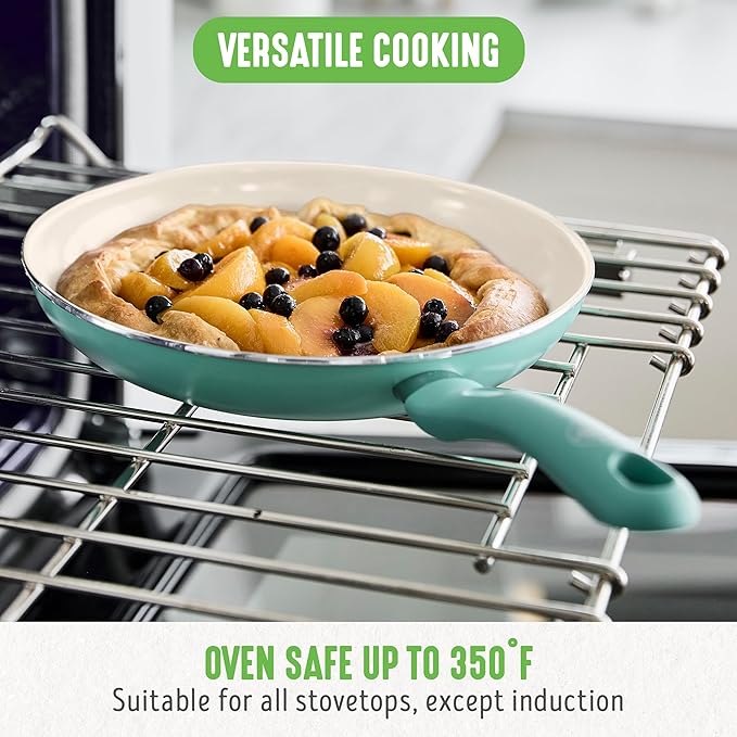 GreenLife 2 Piece (7” & 10”) Ceramic Nonstick Frying Pan Set, Turquoise | PFAS-Free Nonstick Coating, Family Skillet Set, Egg Pan, Omelet Pan, Stay-Cool Handles, Dishwasher & Oven Safe up to 350F