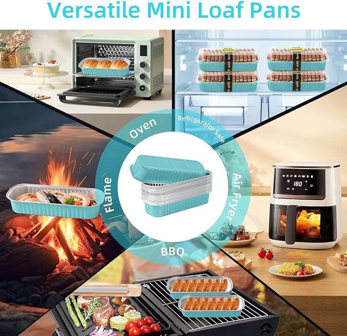 Mini Loaf Pans with Lids and Spoons Sealing Sticker,6.8oz Cake Pans for Baking Disposable Aluminum Foil Pink/Red cake pan (30, 30 Pcs Blue)