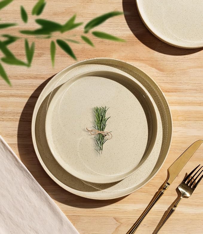 Ceramic Dinnerware Set for 6, 18-Piece Plates and Bowls Set | Lightweight Porcelain Dish Set, Scratch Resistant, Oven & Microwave & Dishwasher Safe, Cappuccino