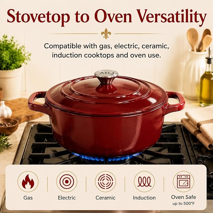 Enameled Cast Iron Dutch Oven Set - 4-Piece 1.3/2.6/4.8Qt Pot with Lids | Cast Iron Cookware Set for Sourdough Bread, Stews, Braising and Roasting, Stackable Space-Saving Design Dutch Oven, Red