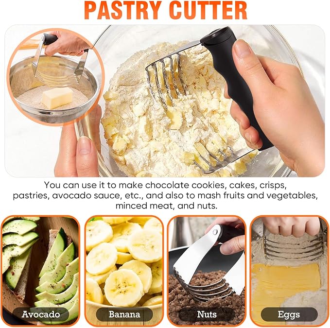 Stainless Steel Biscuit Cutter Set, Pastry Scraper and Dough Blender, Sturdy & Long-Lasting with Ergonomic Rubber Grip, Baking Dough Tools for Cooking Cookies and Donuts, Cakes, or Making Pancakes