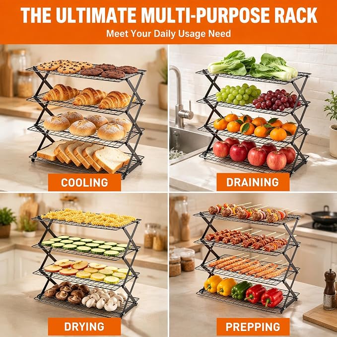 P&P CHEF 4 Tier Collapsible Cooling Rack,Black