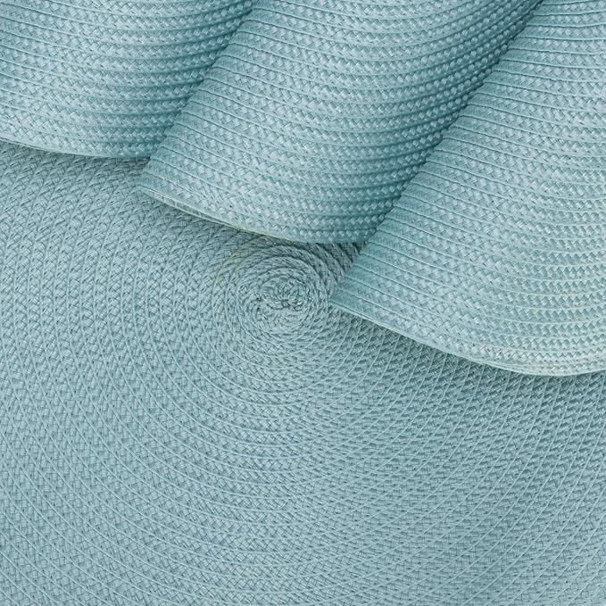 Winknowl 15 Inch Round Braided Placemats Set of 6, Washable Cotton Polyester Table Mats, Heat Resistant Non-Slip Place Mats for Kitchen Dining Table Decor (Light Blue,6pcs)