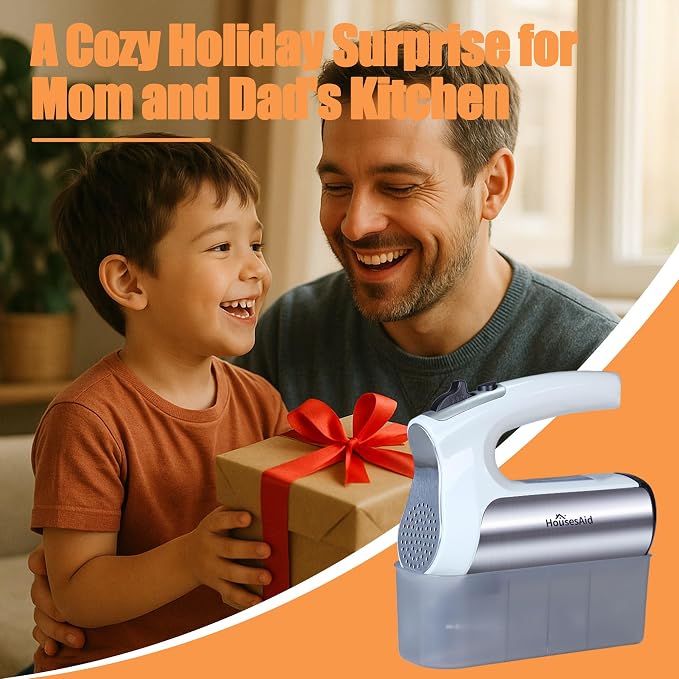 200W Hand Mixer, Lightweight Electric Mixer with Turbo Function, 5-Speed Handheld Mixer for Whipping, Folding, and Dough Kneading, Compact Storage with Attachments (white)