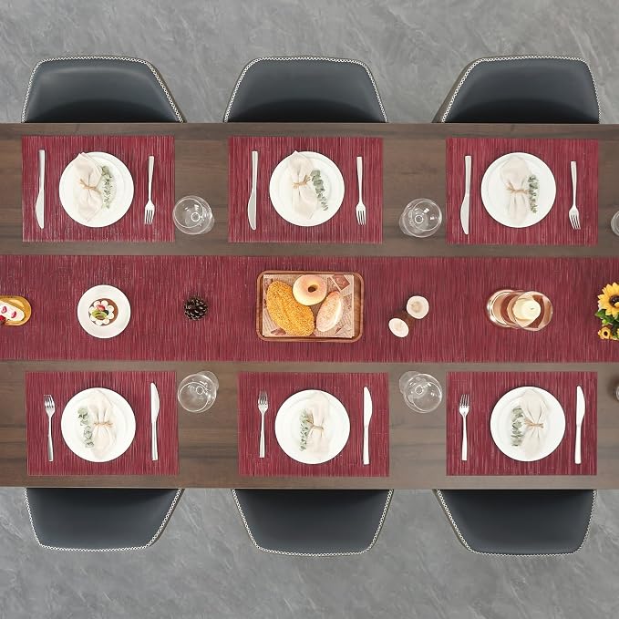 Myir JUN Placemats Set of 8 Kitchen and Dining Table Placemats | Vinyl Placemats Place Mats Indoor/Outdoor Set of 8 Washable Table Mats Non-Slip Place mats for Dining Table, Red
