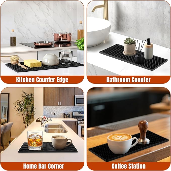 XieNie Bar Mat, 12"x6" Non-Slip PVC Mats for Home Coffee Bar Countertop | Versatile for Coffee Drinks Cocktail Makers, Keep Bar Counter Tops Neat Tidy, Dry Dishes Cups Glasses, Hand and Machine Wash