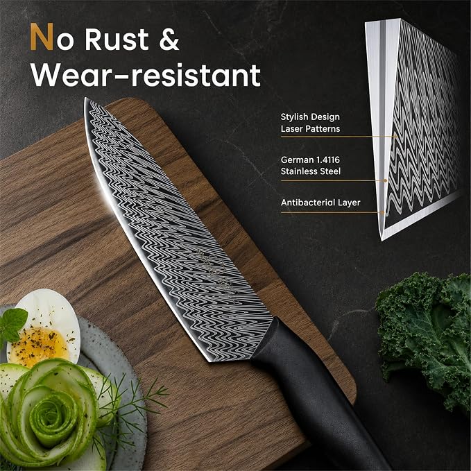 Knife Set, 15-Piece Kitchen Knife Set with Built-in Sharpener Block, German High-Carbon Stainless Steel, Dishwasher Safe, for Home Cooks and Everyday Meal Prep