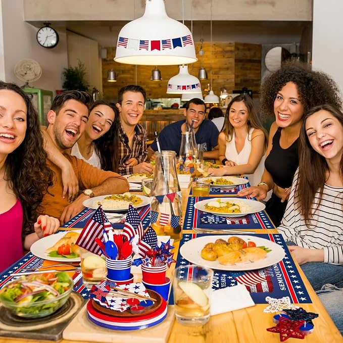 50 Pack Disposable Paper Placemats, Patriotic Table Decor for 4th of July | Independence Day BBQ Party Supplies, America 250th Anniversary