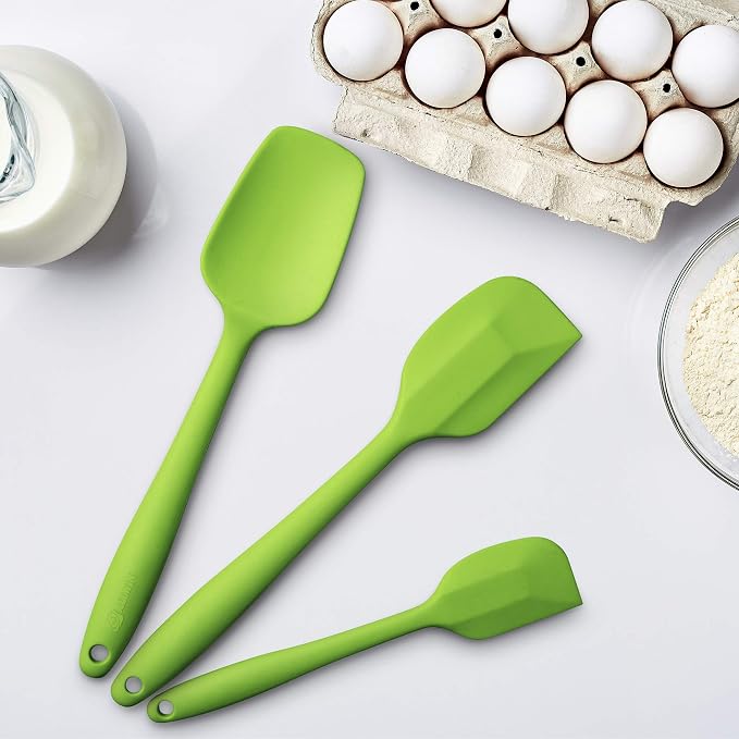 3-Piece Silicone Spatula Set, 600°F Heat Resistant, Green | Stainless Steel Core, Silicone Rubber Spatulas for Nonstick Pans, Spatula, Spoonula and Mini Spatula for Cooking and Baking