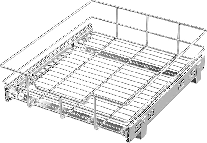 Pull Out Cabinet Organizer 15" W X 17" D, Chromed, Full Slide Out Drawers | For Kitchen Organizers and Storage, Pull Out Drawers For Cabinets Capacity Heavy Duty Caddy, Cabinet Shelves, Bathroom Pantry