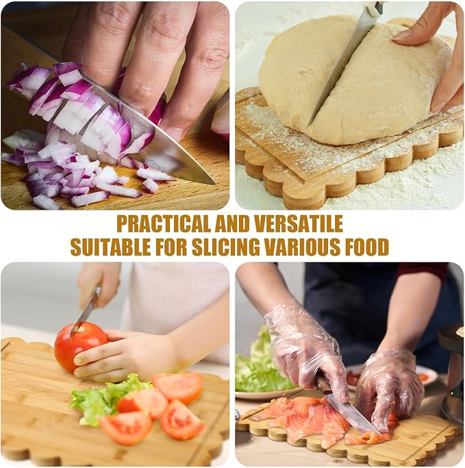3 Pcs Bamboo Wood Scalloped Cutting Boards for Kitchen, Medium | Juice Groove, Blank Wood Charcuterie Tray, Snack Cheese, Appetizers Grazing Platter, Engraving Gift, Crafts Rustic Wall