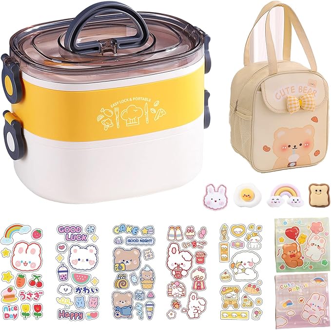 Kawaii Bento Box, Leakproof Lunch Box with Bag & Tableware