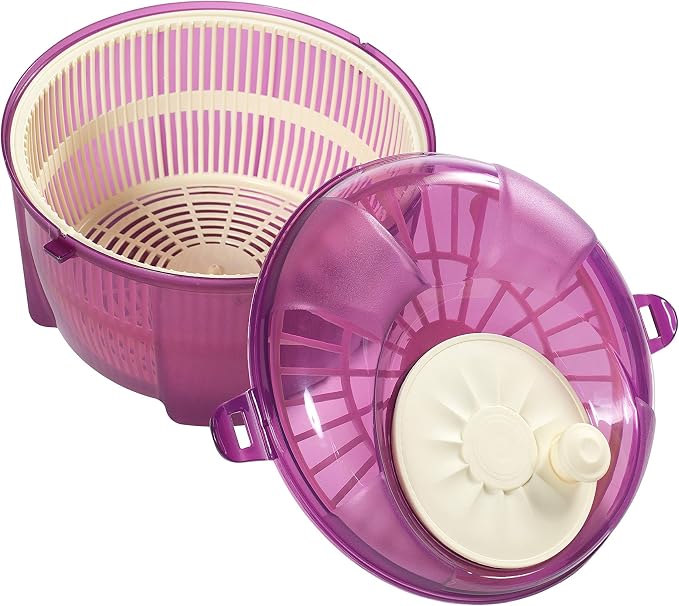 Salad Spinner, Salad Tosser and Mixer, 5,5 Quart, Vegetable Spinner -EXTRA Salt&Pepper Shaker inc. (Purple)