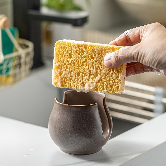 Zoeeker Sponge Holder for Kitchen Sink, Ceramic Dish Sponge Drying Rack Scrubby Holder Kitchen Organizer Cute Sink Caddy, Farmhouse Decor, Dark Agate Red