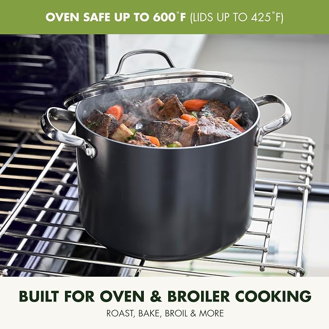 GreenPan Valencia Pro 8QT Ceramic Nonstick Stock Pot, Hard Anodized | PFAS-Free Nonstick, Induction Ready, Compatible with all Stovetops, Hard Anodized, Gray, Dishwasher Safe, Oven Safe to 600F