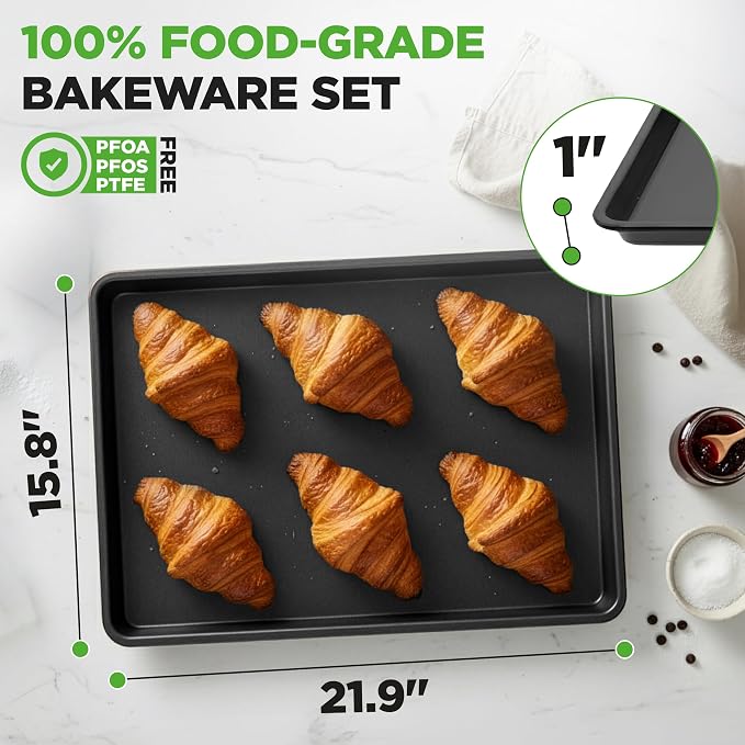 NutriChef XL Nonstick Baking Pan | 22x16 Inch PFOA, PFOS & PTFE Free Carbon Steel Pan | Dishwasher Safe, 446°F Oven Safe Sheet Cake Pan Suitable for Cookies, Brownies, Bread and Lasagna