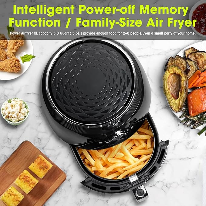 Air Fryer 5.8QT/5.5L, Uten 1700W AirFryer High-Power Electric Hot Temperature Control & Timer Knob, Non Stick Fry Basket, Dishwasher Safe, Apply to Party, Afternoon Tea, Black | Large Capacity 5.5L, 30 Minute Timer, Roast, Bake, Reheat, Nonstick & Dish...